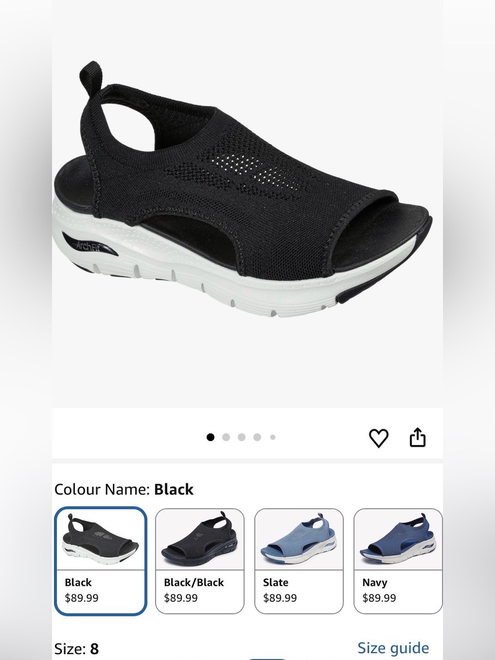 Skechers Archfit  Black Knit Slingback Sandals with White Sole size 8